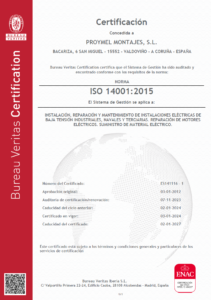 ISO 14001:2015 de Proymel Montajes SL