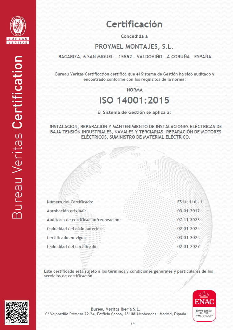ISO 14001:2015 de Proymel Montajes SL